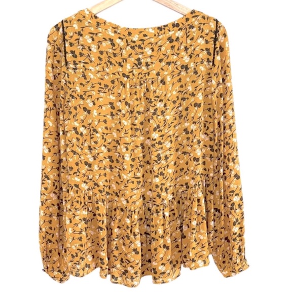 Anthro Maeve Mustard Floral Swing Peplum Blouse Top - Picture 7 of 13